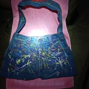 Denim splatter painted purse